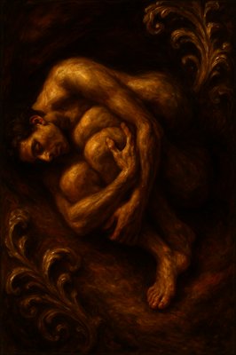 a painting of a man holding a baby