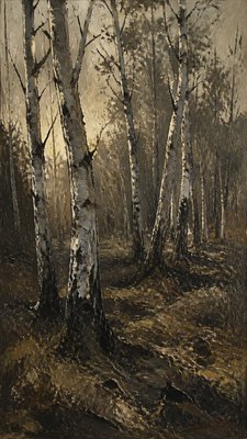 a serene birch forest in soft morning light, no people, no text