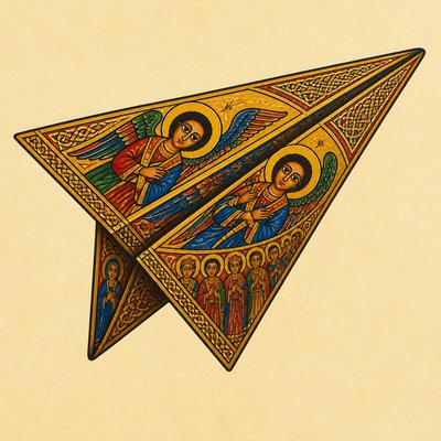 a paper plane, clean minimal composition on a plain background, no text