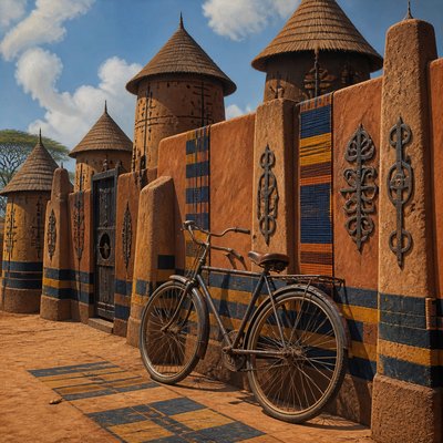 bicyle resting against a wall
