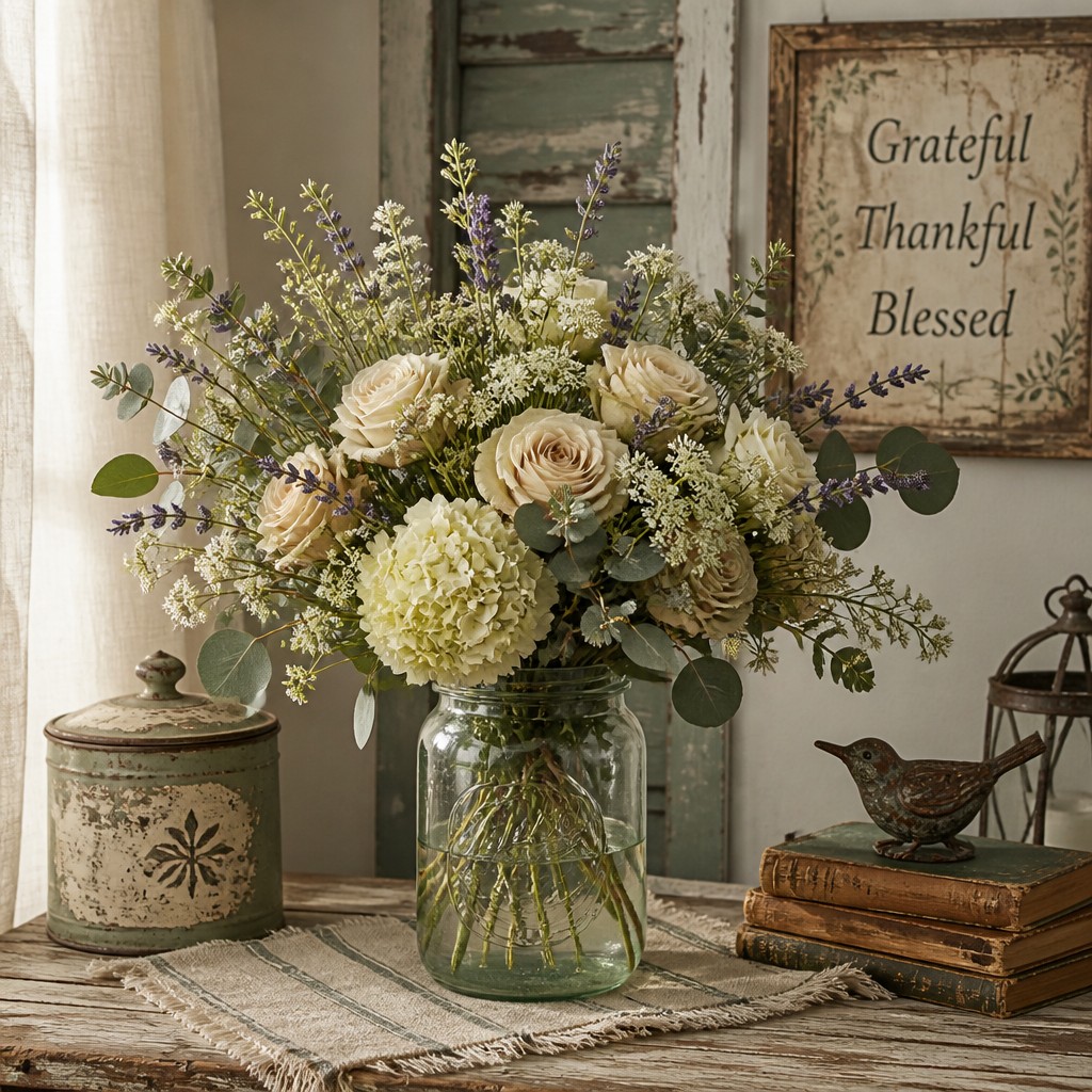 bouquet of flowers in a glass vase