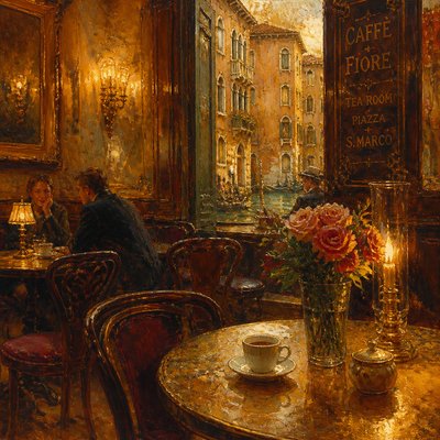 cozy cafe interior with warm lighting
