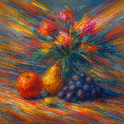 still life arrangement of fruits and flowers