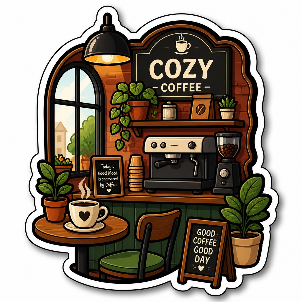 cozy cafe interior with warm lighting