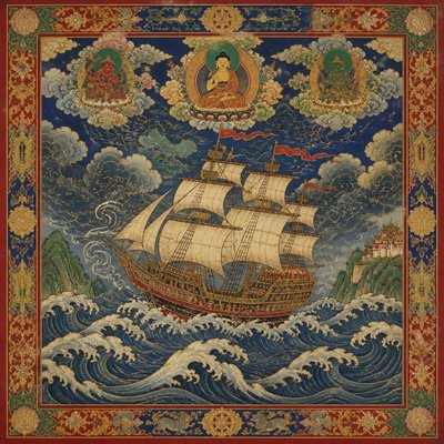 sailing ship on a stormy sea