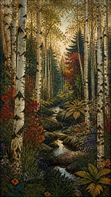 a serene birch forest in soft morning light, no people, no text