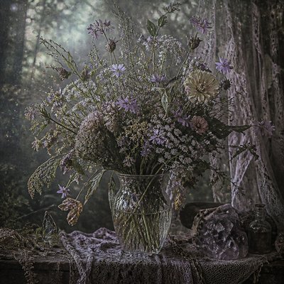 bouquet of flowers in a glass vase