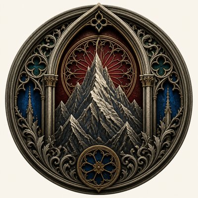 an emblem of a mountain peak inside a circle, simple bold shapes on a plain background, no text or lettering