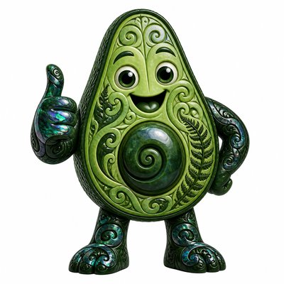 a happy avocado character giving a thumbs up, bold readable design on a plain background, no text