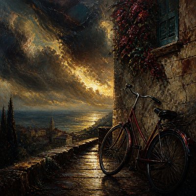 bicyle resting against a wall