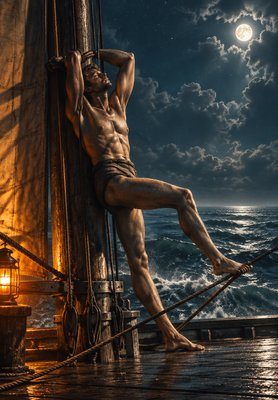 a painting of a man leaning on a boat