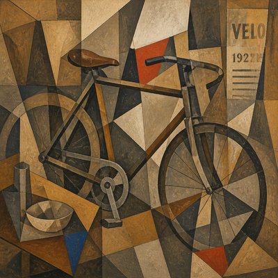 bicyle resting against a wall — Cubist Still Life Art Style