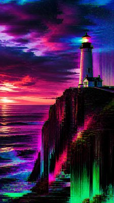 a lone lighthouse on a cliff at dusk under a dramatic sky, no text or lettering