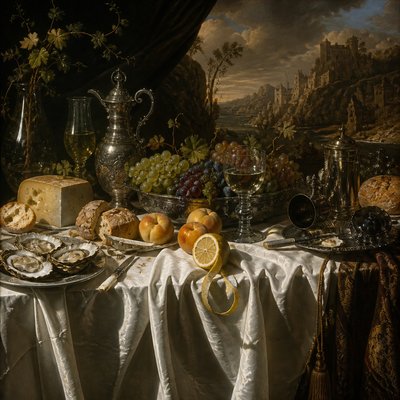 wide landscape with natural scenery — Banquet Still Life Art Style