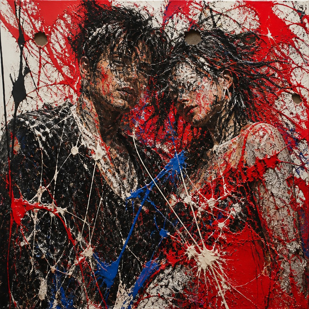 portrait of two people together — Gutai Art Style