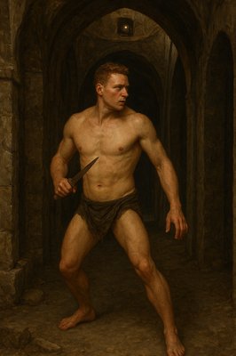 a painting of a man with a knife in his hand