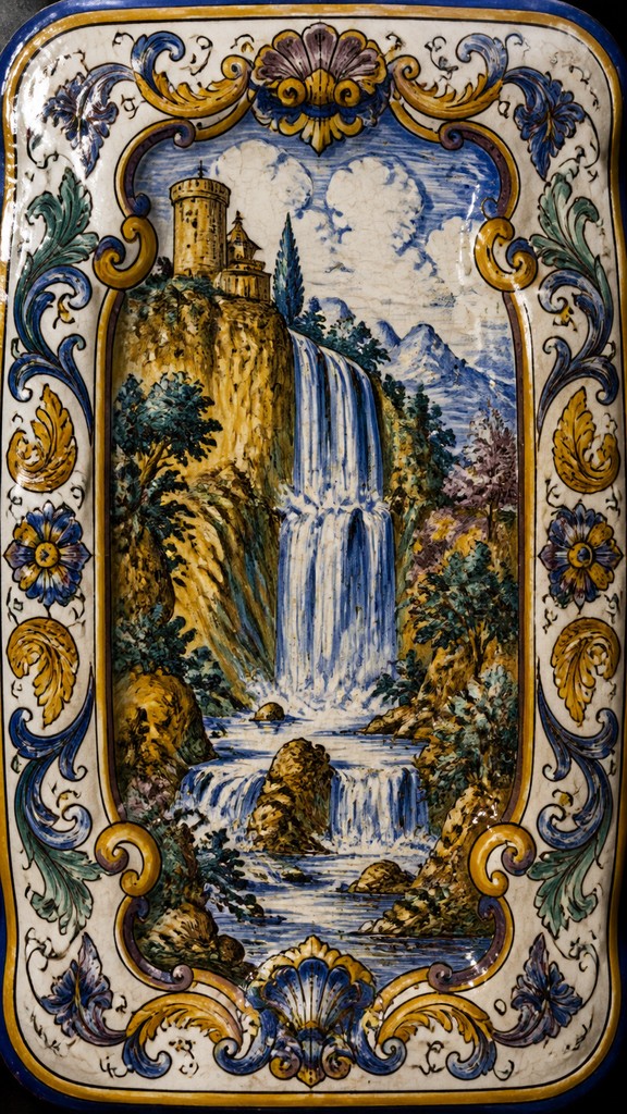 towering waterfall cascading down a cliff