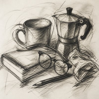 still life with everyday objects — Gesture Sketch Drawing Style