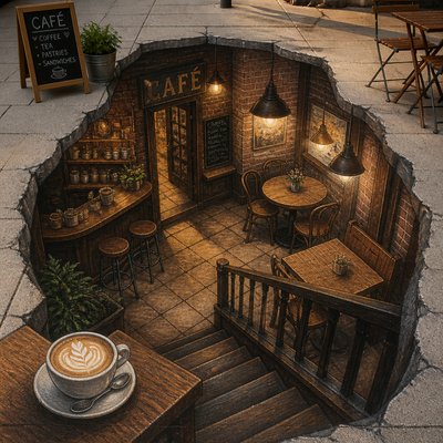 cozy cafe interior with warm lighting