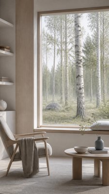 a serene birch forest in soft morning light, no people, no text