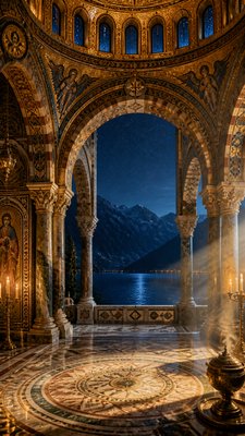 a tranquil mountain lake beneath a starry night sky, no people, no text