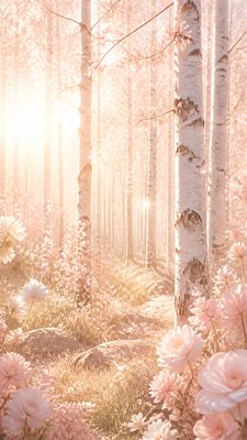 a serene birch forest in soft morning light, no people, no text