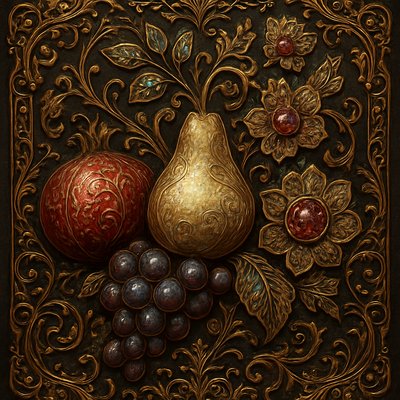 still life arrangement of fruits and flowers