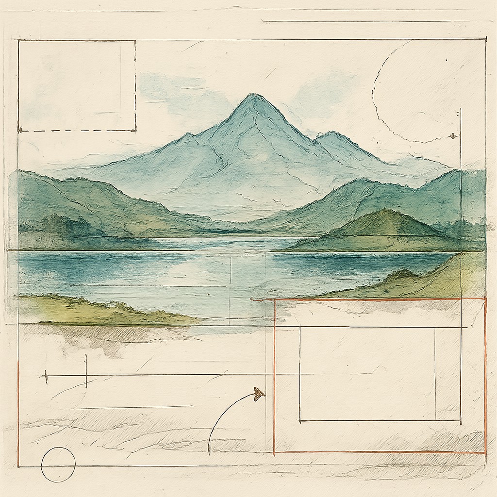 serene landscape with mountains and water