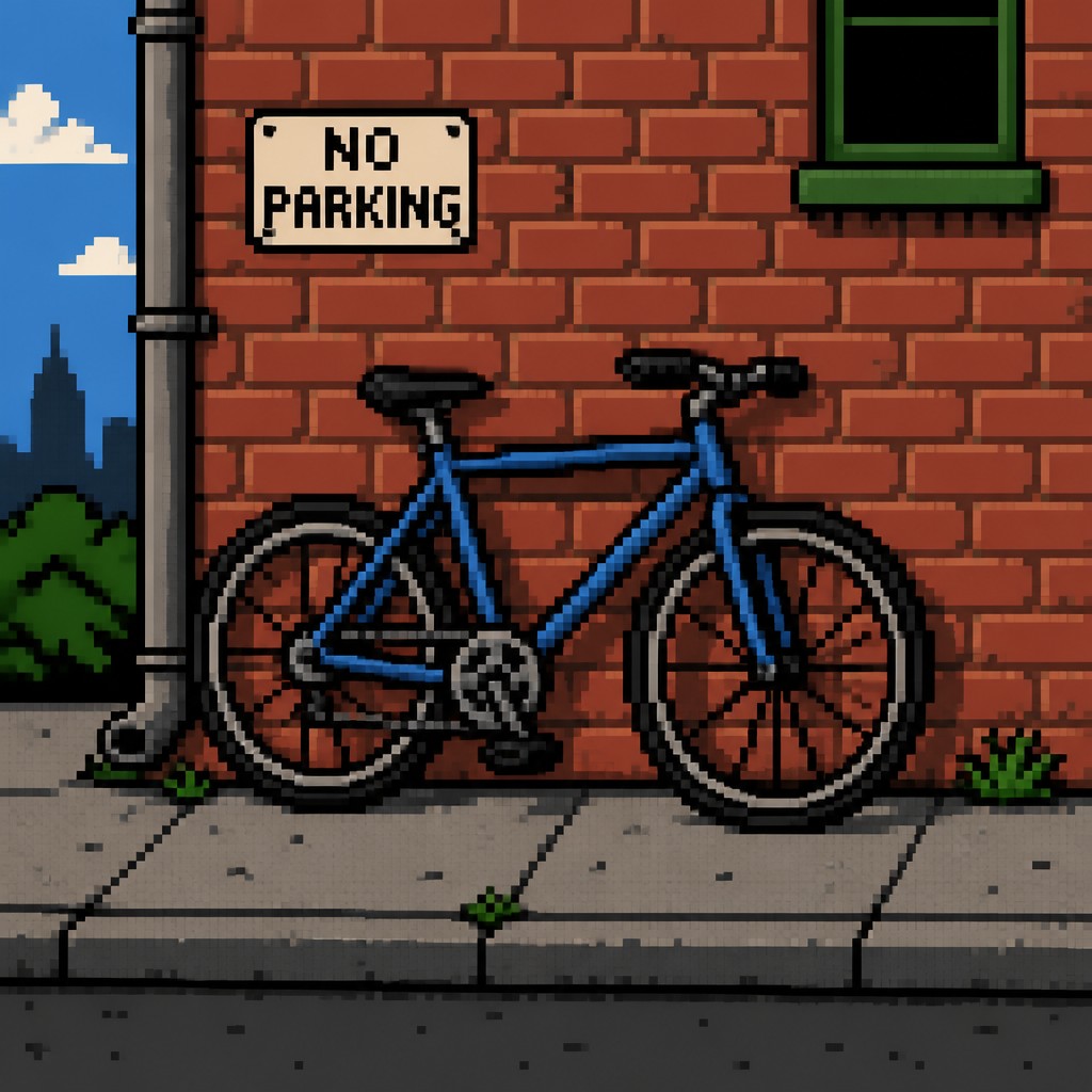 bicyle resting against a wall — 8-Bit Pixel Art Style