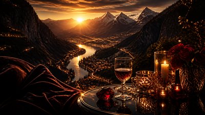 a vast valley with a river winding toward distant mountains at sunrise, no people, no text