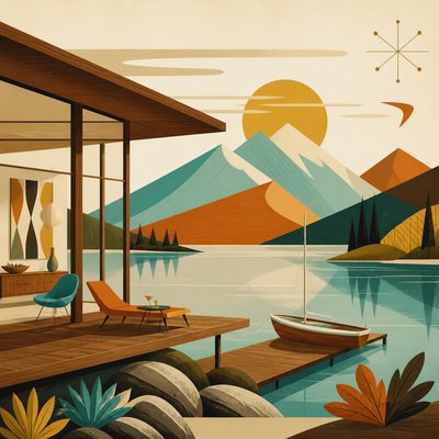 serene landscape with mountains and water
