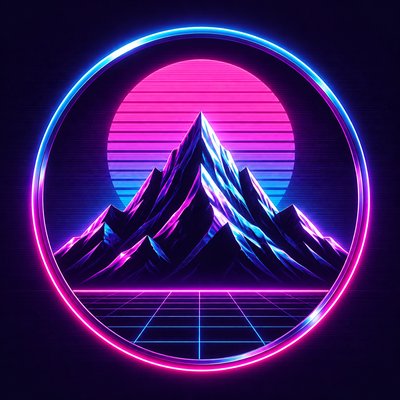 an emblem of a mountain peak inside a circle, simple bold shapes on a plain background, no text or lettering