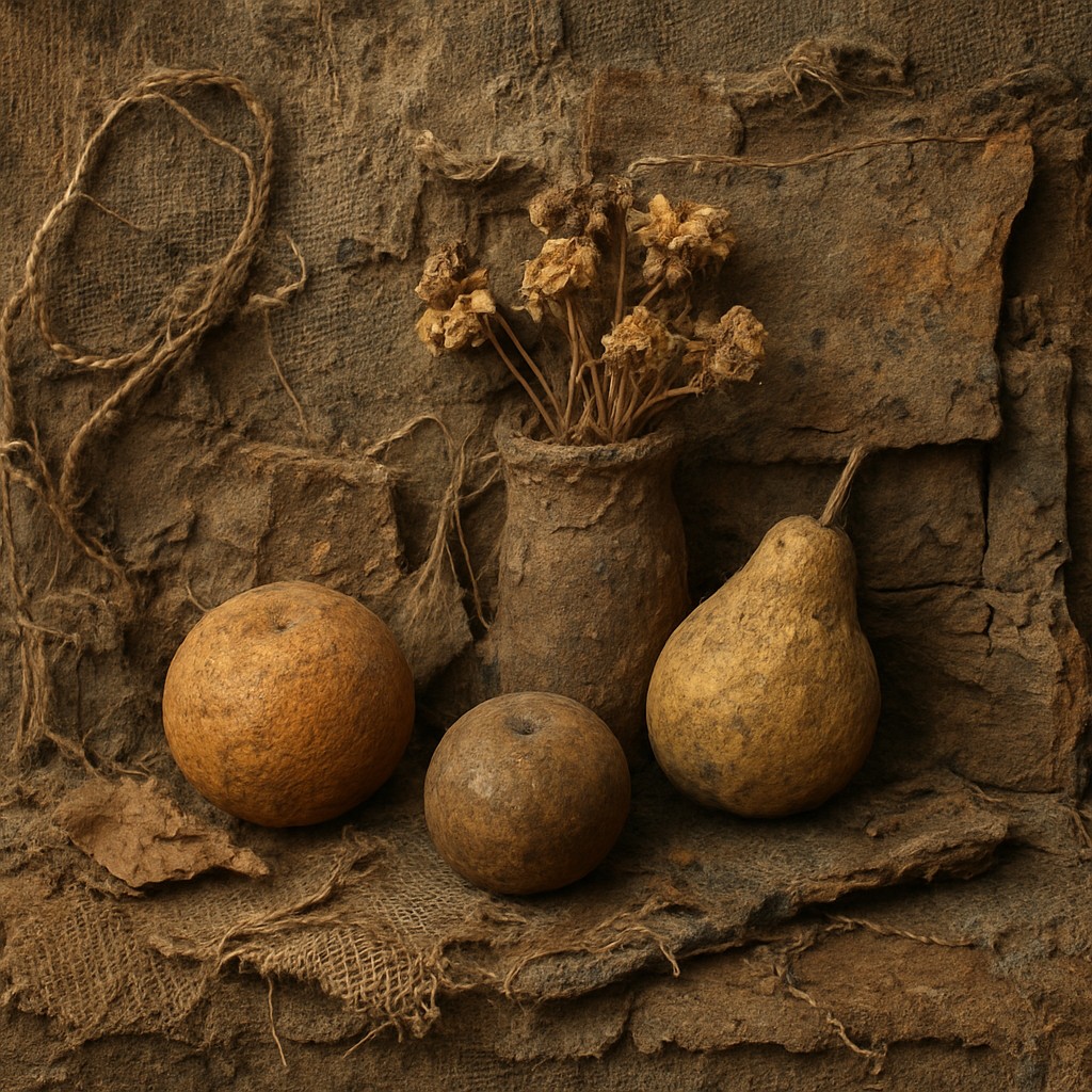 still life arrangement of fruits and flowers