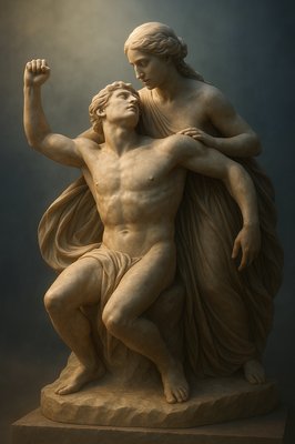 a statue of a man holding a woman