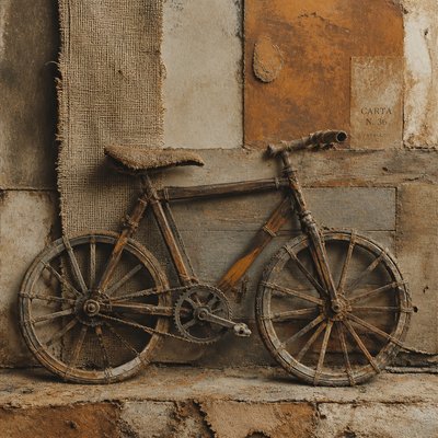 bicyle resting against a wall