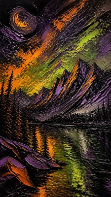 a tranquil mountain lake beneath a starry night sky, no people, no text