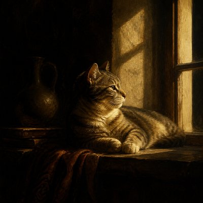 a cat lounging in a sunlit window