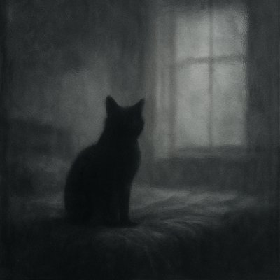 A cat sitting in bedroom