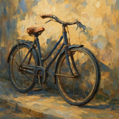 bicyle resting against a wall