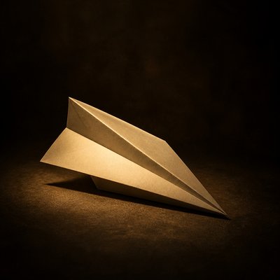 a paper plane, clean minimal composition on a plain background, no text
