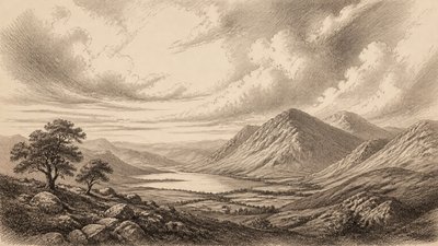 sweeping panoramic landscape with a dramatic sky