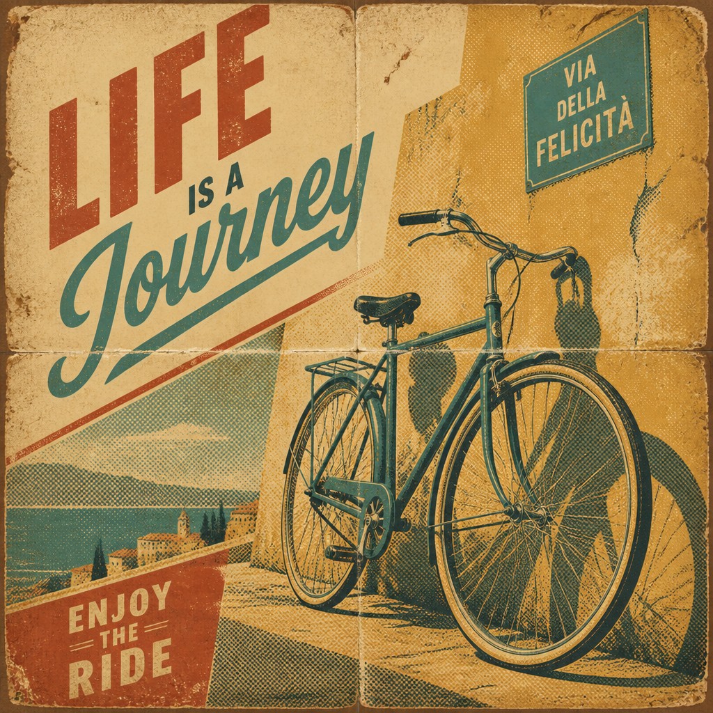 bicyle resting against a wall — Vintage Poster Design
