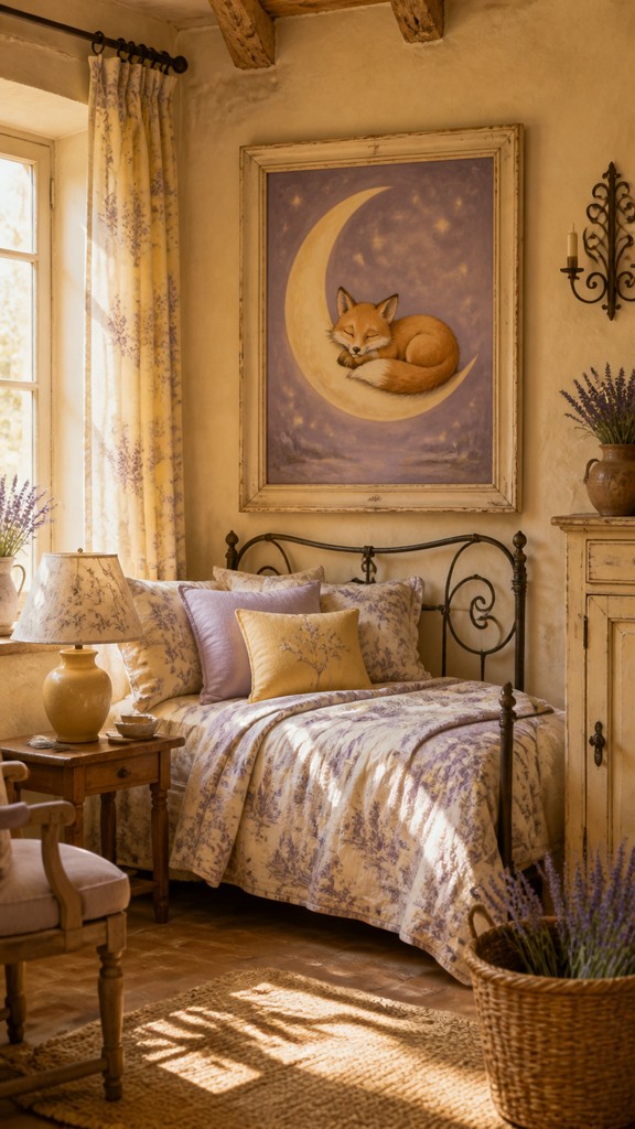 a sleeping baby fox curled on a crescent moon among soft stars, gentle and warm, no text