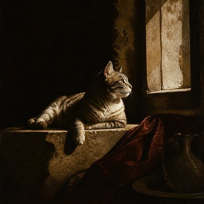 a cat lounging in a sunlit window
