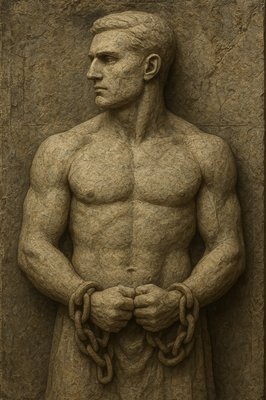 a statue of a man with a chain around his waist