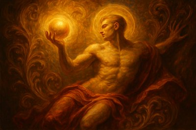 a painting of a man holding a ball