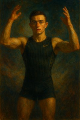a painting of a man in a wrestling suit