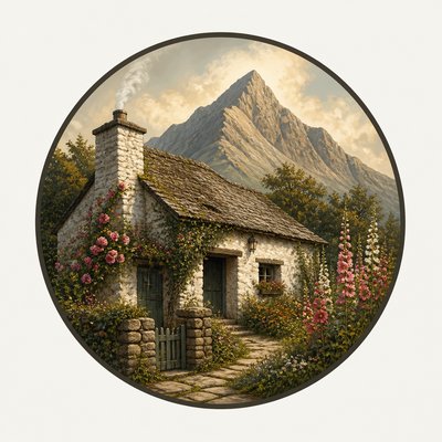 an emblem of a mountain peak inside a circle, simple bold shapes on a plain background, no text or lettering