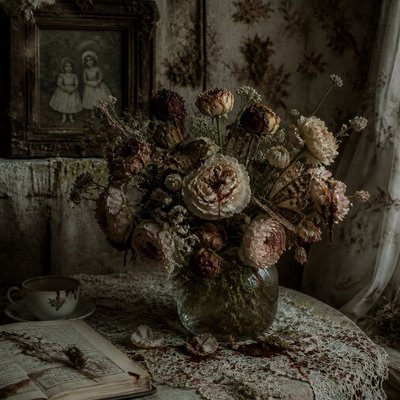 bouquet of flowers in a glass vase