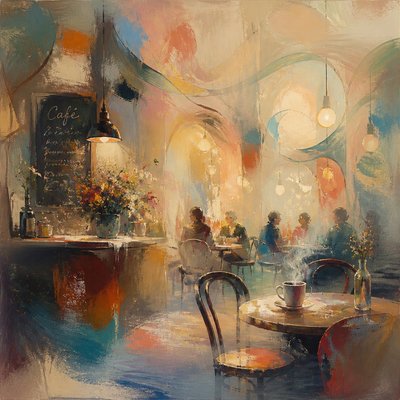 cozy cafe interior with warm lighting